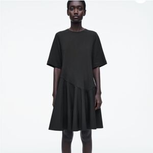 COS black asymmetrical tiered dress short sleeve minimalist casual Large
